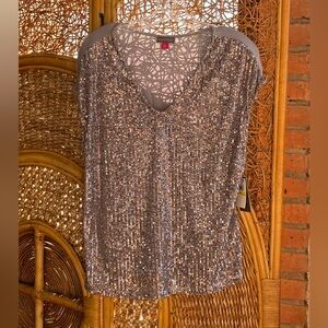 NWT Vince Camuto Sparkling Sequin Blouse - Silver & Gray Size Medium